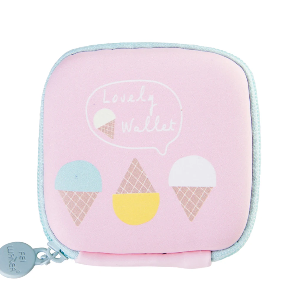 Милый мини-кошелек с квадратным рисунком в летнем стиле для монет, кошелек для милых девочек, летняя сумка для наушников с мороженым