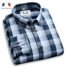 Langmeng 2016 hohe qualität männer herbst slim fit lange ärmel plaid casual shirts mens fashion cotton kleid shirt chemise homme