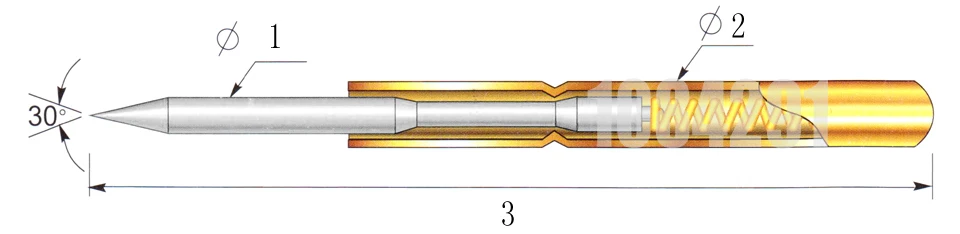 100 шт./лот P100-B1 диаметр 1,0 мм Пружинные щупы Pogo длина 33,35 мм(ход пружины Froce: 180 г