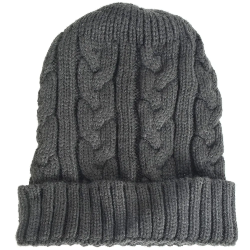 Mens Cuffed Beanie Cap Cable Knit Skullcap Ski Women Hat Winter Hats