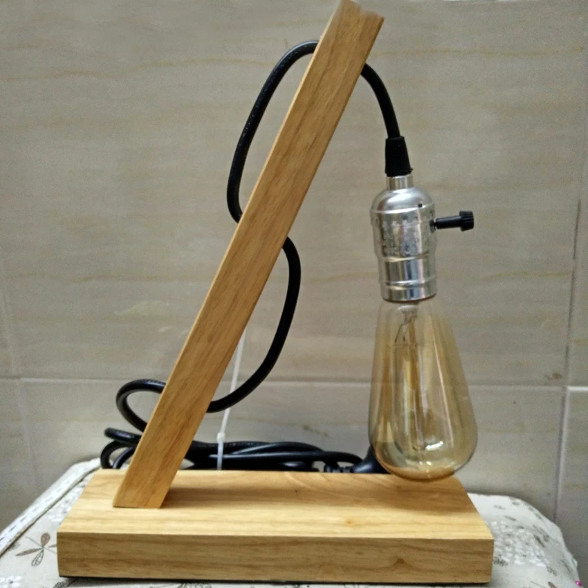 Retro Edison bulb light wood table lamp,wood Bracket brief bedside lamp
