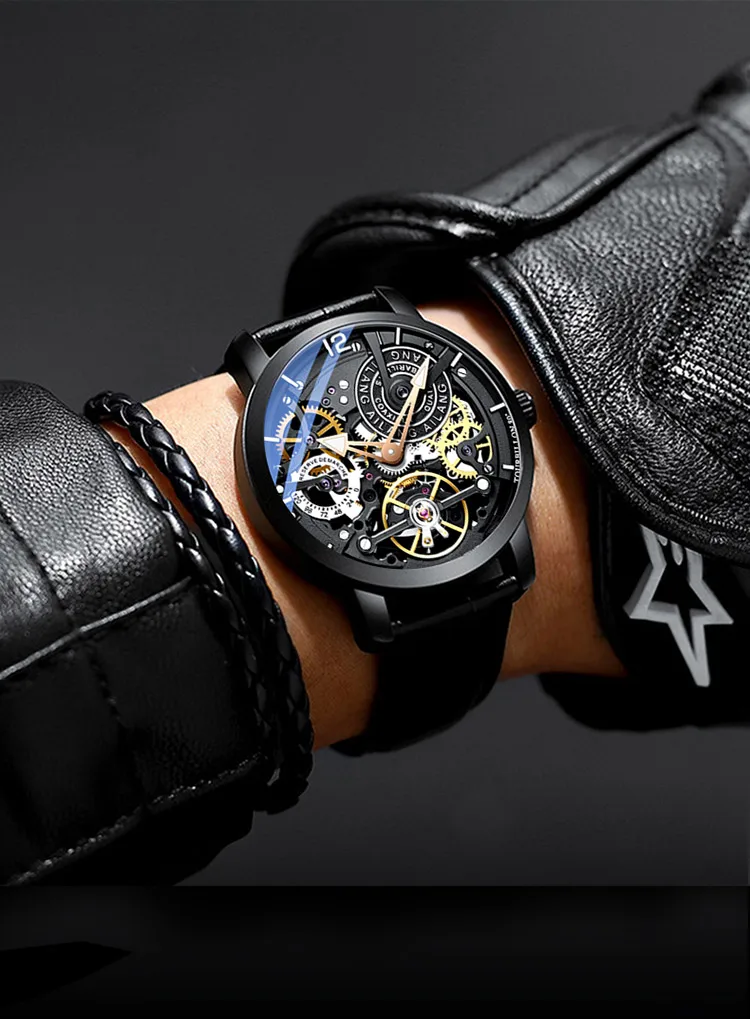 AILANG Мужские механические часы Tourbillon Роскошные модные мужские кожаные Брендовые спортивные часы Автоматические Мужские часы
