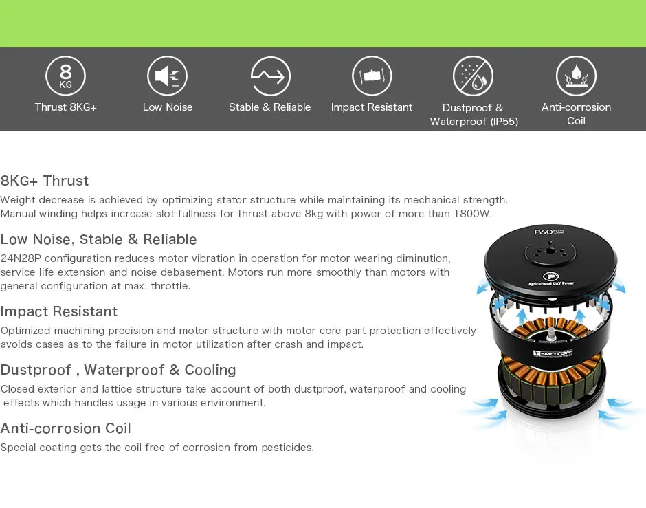 T-motor de Série Multicopter do Motor para a Agricultura Produtos Mais Recentes p - Uav P60 340kv 5 Peças e Acessórios