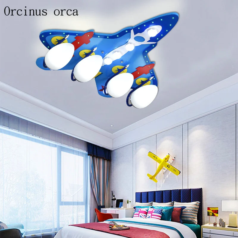 

New creative blue aircraft ceiling ceiling lamp children bedroom boy bedroom lights modern cartoon LED fighter ceiling lamp
