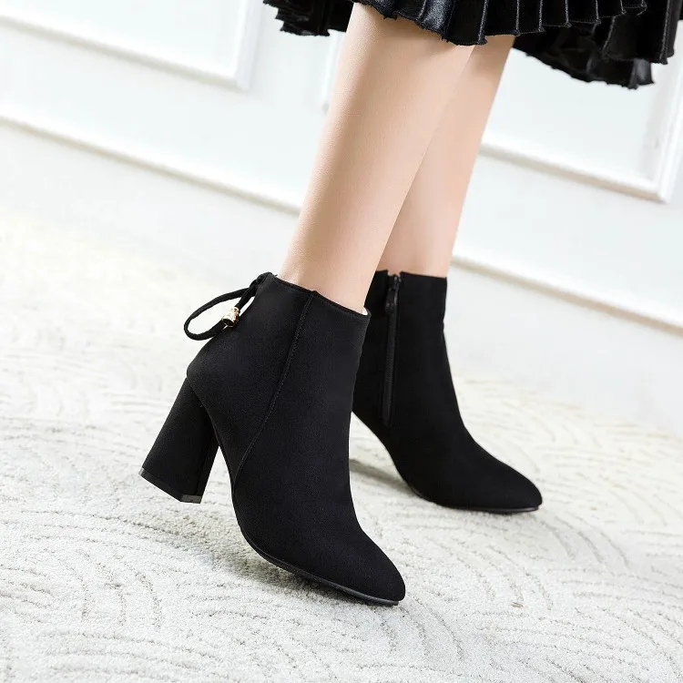 

Big Size 11 12 13 14 15 16 17 18 19 Elegant lady's short boots with side zipper velvet inside round head and thick heel