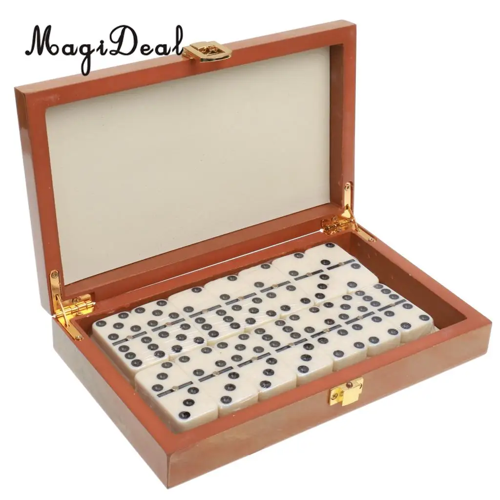 MagiDeal 1Set Double Six Dominoes Traditional Board Travel Game Puzzle Toy Bamboo Box for Kids Adult Party Club Classic Gifts
