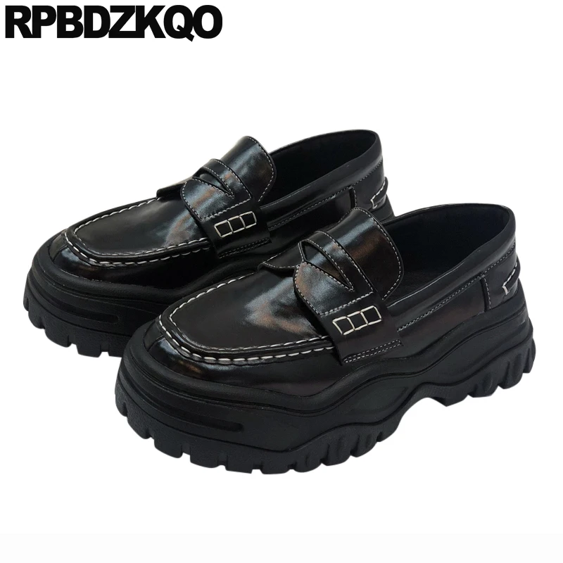 

flats creepers loafers muffin thick sole round toe winter 2019 platform china ladies elevator vintage women oxfords shoes black