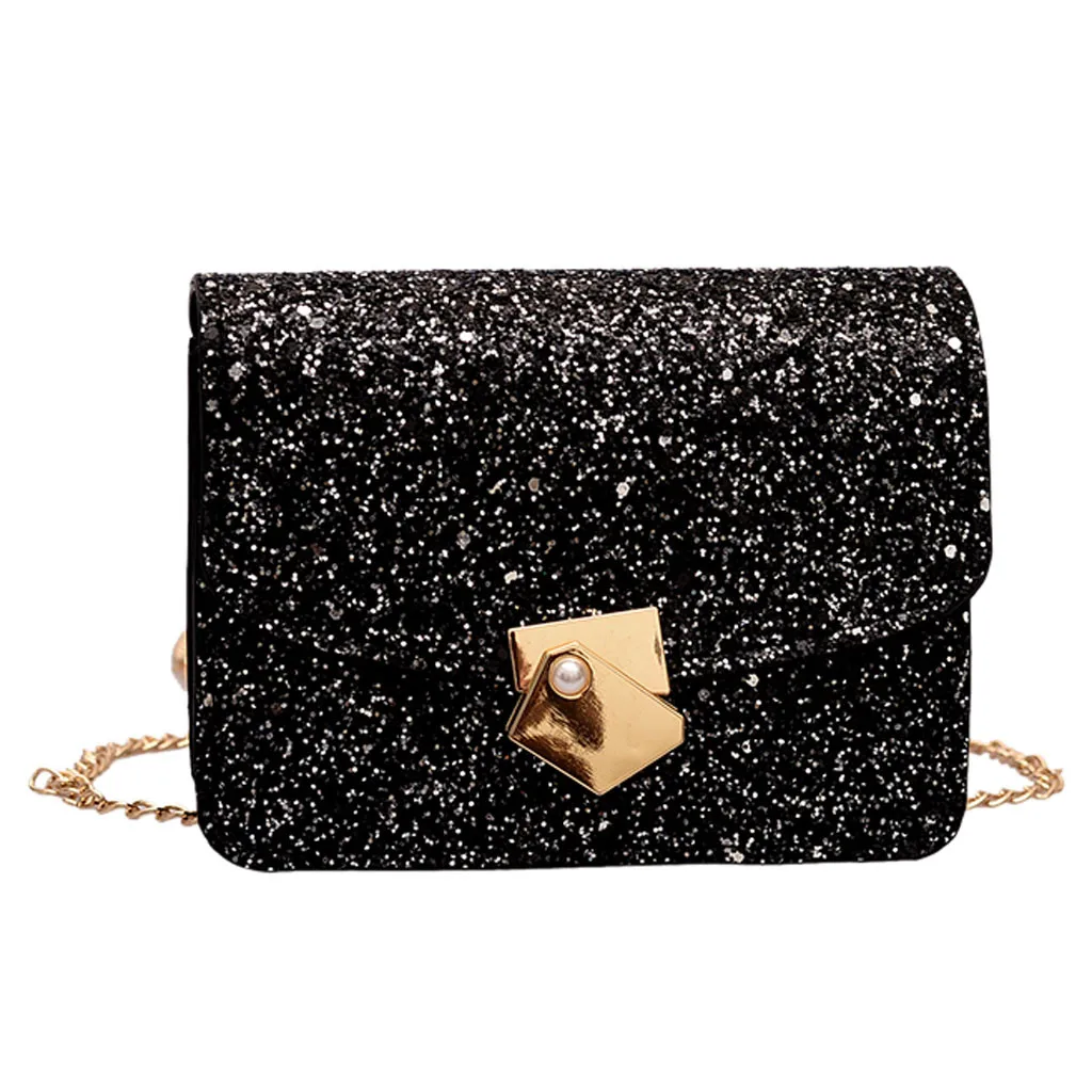 

Luxury Womens Sequin Shiny Hangbags Women's Small Square Bag Elegant Ladies Pearl Accessories Bag Street Crossbody Bag Saco