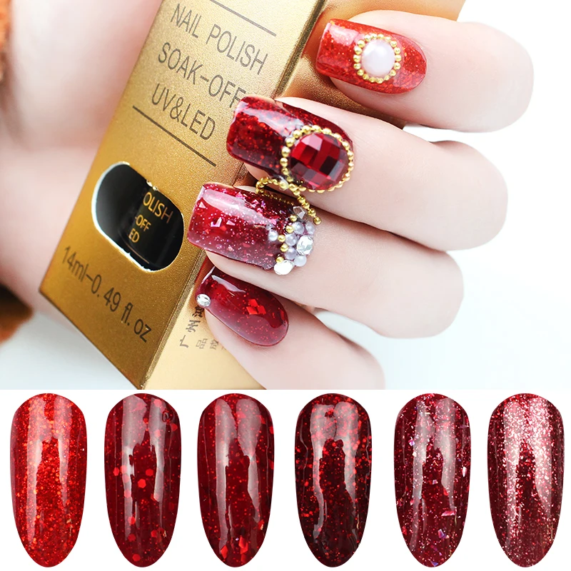 CoKEKOU Hybrid Semi-permanent 3D Christmas bride Red Diamond Nail Gel Varnish Glitter Nail Gel Polish Long Lasting Nail Gel Lak