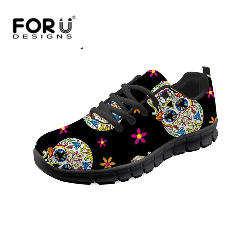 

FORUDESIGNS Vintage Skull 3D Print Youth Girls Breathable Zapatos Fashion Women's Casual Lace-up Sneakers Light Mesh Flats Shoes