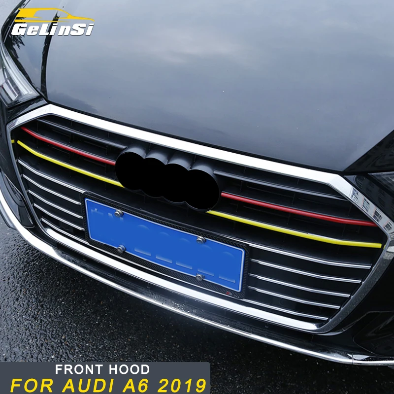 

Gelinsi For Audi A6 2019 Car Styling Front Hood Middle Net Bumper Grille Frame Sticker Cover Trim Exterior Accessories