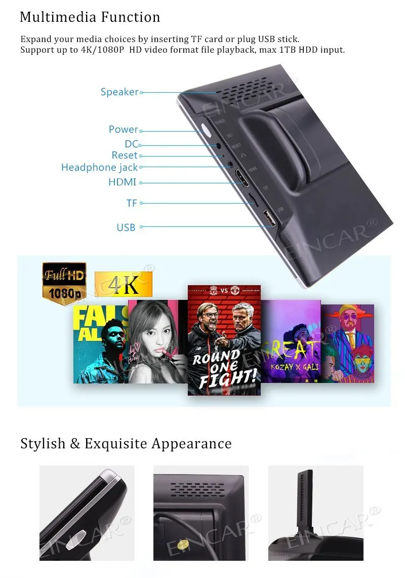 Perfect Back-seat Headrest Video Player Quad core Android 6.0 support USB/TF/Wifi/Mirror link/IR & FM Transmitter 10.1