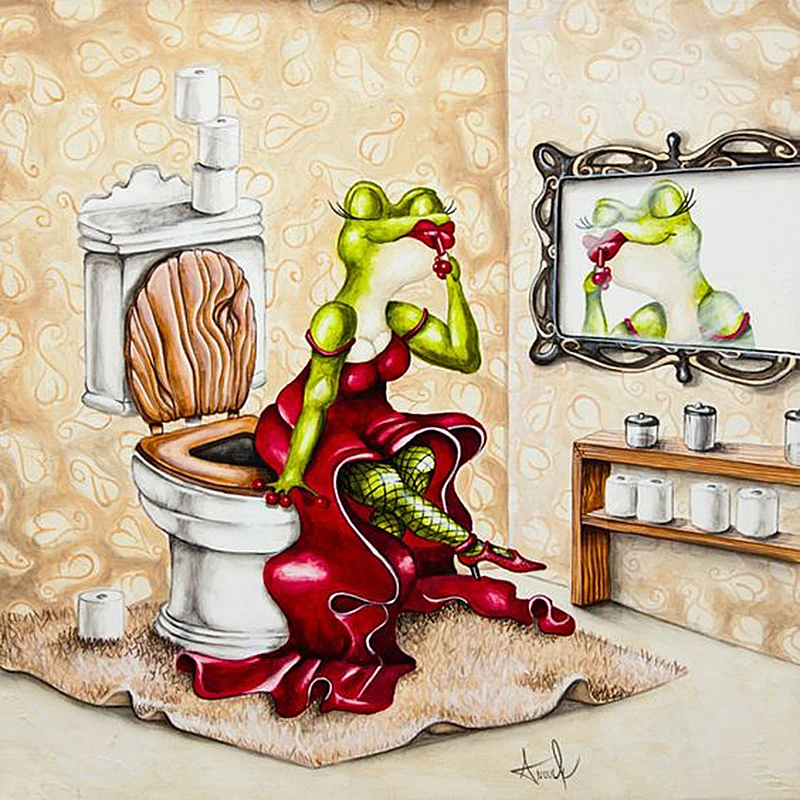 

HOMFUN 5D DIY Diamond Painting Full Square/Round Drill "Cartoon toilet frog" 3D Embroidery Cross Stitch gift Home Decor A10012