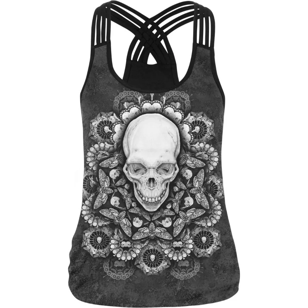 2017 New Design 3D Skull Skeleton Printed Women Summer Tank Vest Tops