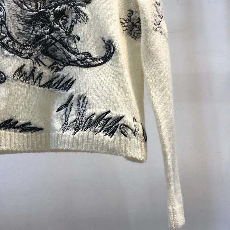 Printemps Col Broderie Délicat Doux Nouveau Du Noir À Rond Au Capuche Cashmere Motif Goodlishowsi blanc Pull En Début Blouson 2019 Animal nPqSz4I