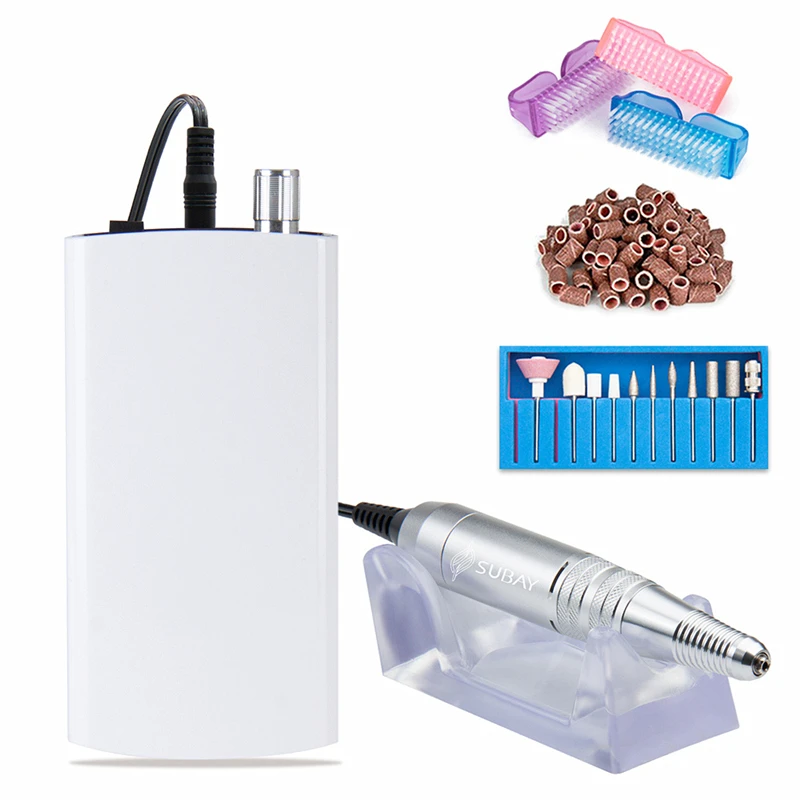 Comprar Máquina perforadora de uñas recargable de 30000RPM máquina eléctrica portátil de lima de uñas máquina de pedicura de manicura con 11 brocas, bandas de lijado