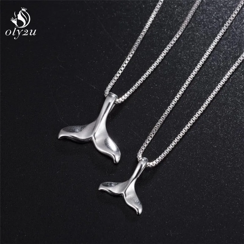 

Oly2u Fish tail Whale Tail Charms Necklace Pendants Silver Beach Ocean Sea Whale Tail Fish Necklace Female Pendant Chain Collar