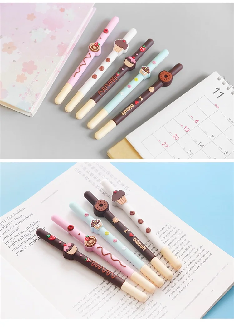 Bolo de Biscoito de Chocolate Lote Caneta Mini Rosquinhas 0.5 Milímetros Esferográfica Cor Preta Gel Pens Papelaria Material Escolar Escritório F710 20 Pçs - 8 biscoito de Chocolate rosquinhas 0.5 milímetros esferográfica