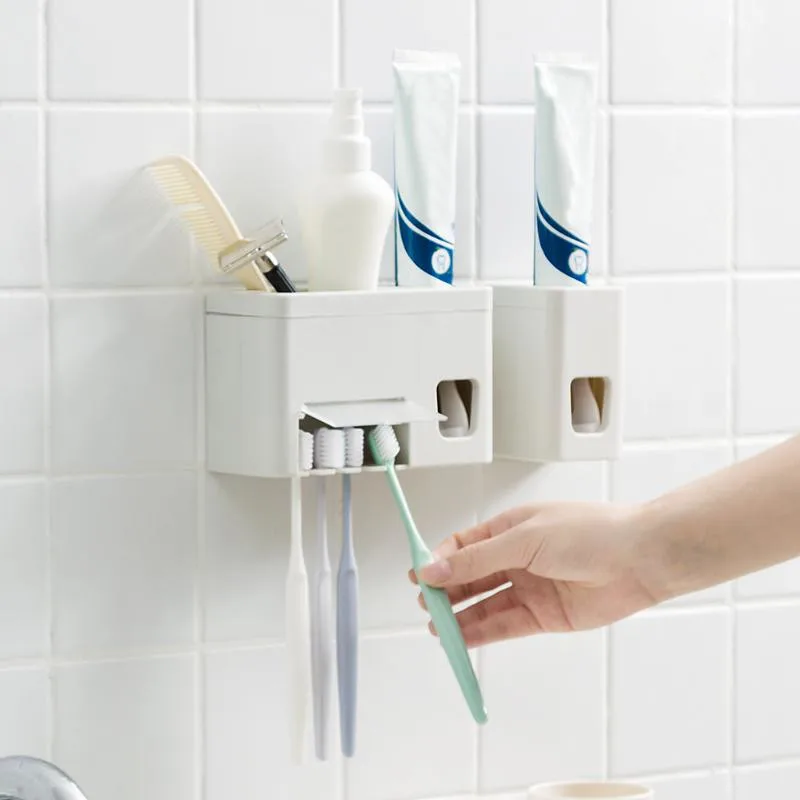 

Tooth Brush Holder Bathroom Accessories Set Tools dispenser Toothpaste holder Automatic Juicer Toothpaste Squeeze Out Wall Mount