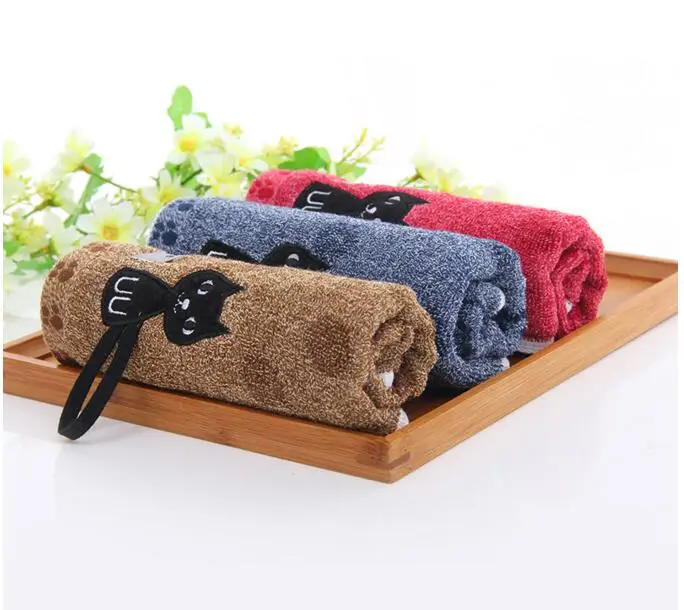 5 pcs/lot! 100 Cotton Small Hand Towel 25 * 50 cm Face Towels Embroidery Lovely Cat Kids towel