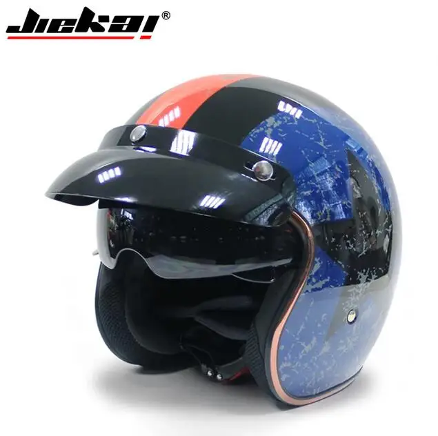 Мотоцикл Jiekai шлем 3/4 с открытым лицом Винтаж Casco Moto Jet скутер шлем для езды на мотоцикле в стиле "Ретро", с узором в горошек, утвержден Motociclismo