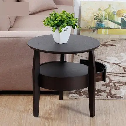 Coffee table Small round table Wooden living room Simple sofa side table with drawer tea table