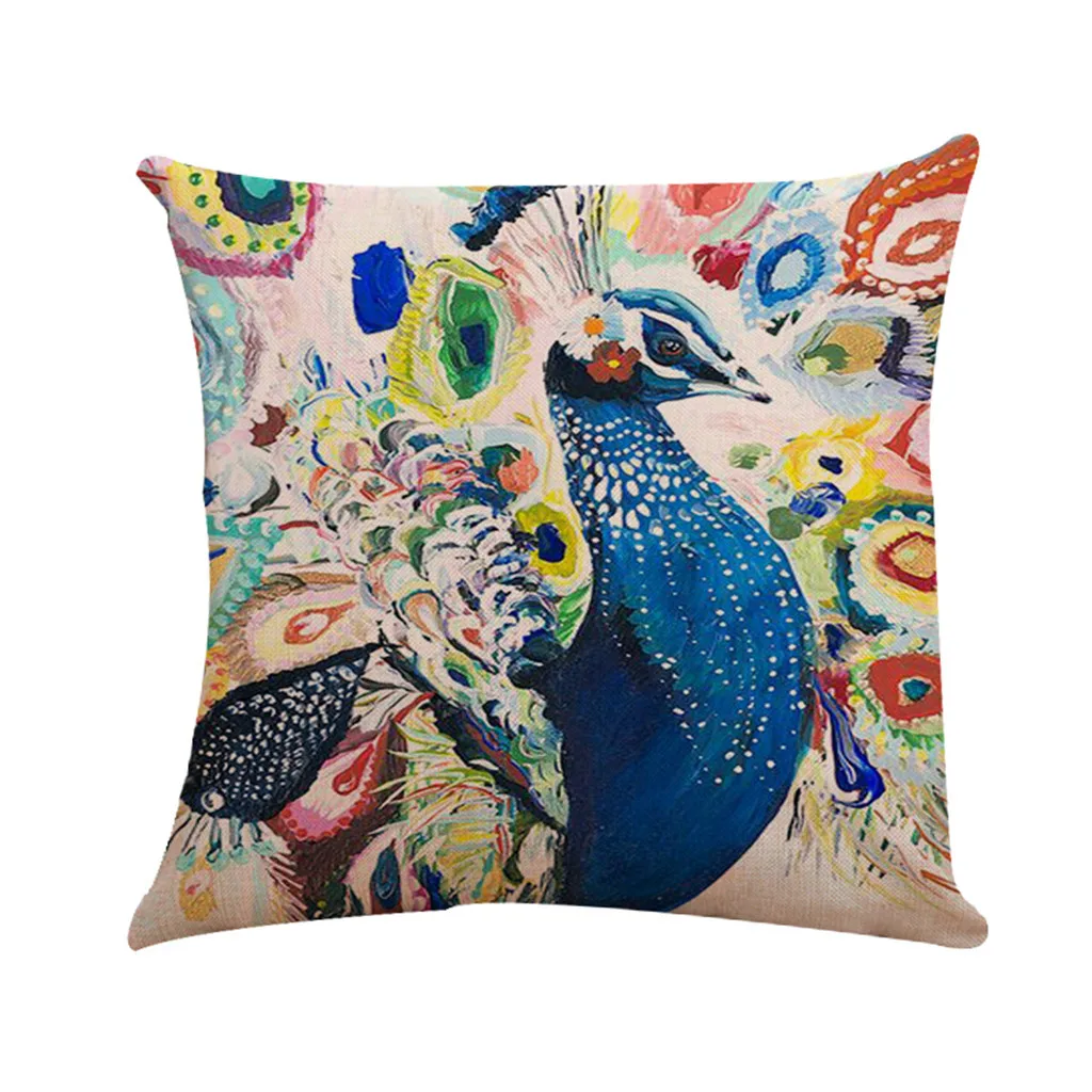 

Chinese Classical Peacock Decorative Cushion case Linen Colorful Peacock Throw Pillow Case for Seat Textile z0607#G30