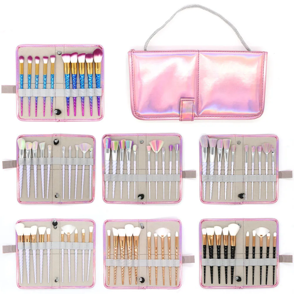 Hot 10pcs Spiral Makeup Brushes Set With Bag Foundation Eyeshadow Base