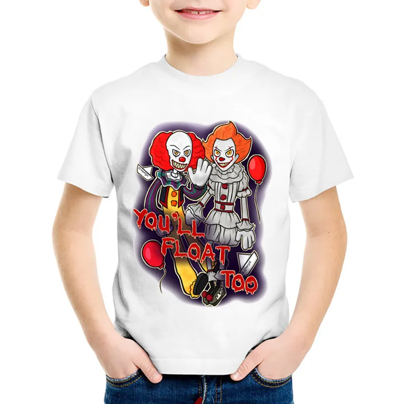 

Cartoon Print Pennywise Children Funny T-shirts Kids Movie It Summer Tees Boys/Girls You'll Float Too Tops Baby Clothes,HKP5171