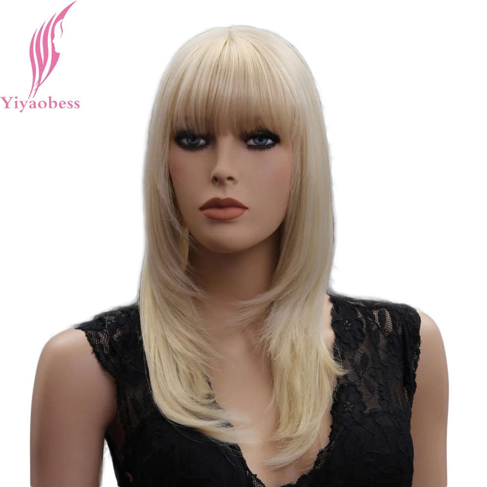 Yiyaobess, 18 дюймов, светильник, блонд, средней длины, прямой парик с челкой, натуральные синтетические волосы, парики для женщин, японское волокно