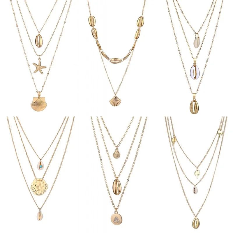

Vienkim 20 Styles Trendy Shell Pendant Necklace for Women Long Chain Round Charm Statement Choker 2019 Necklace Wedding Jewelry