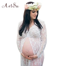 ArtSu 2017 Pregnant Women Maxi See Through Floral Elegant Lace Long Dress Sexy Summer Evening Party Dresses Vestidos ASDR20033