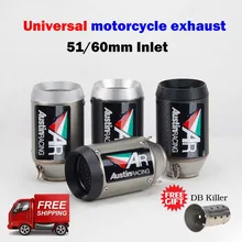 51/60 мм универсальный глушитель выхлопной трубы мотоцикла Остин гонки AR выхлопных газов для R6 mt09 ninja400 Z250 z900 z1000 gsxr600 r3 S1000rr r1