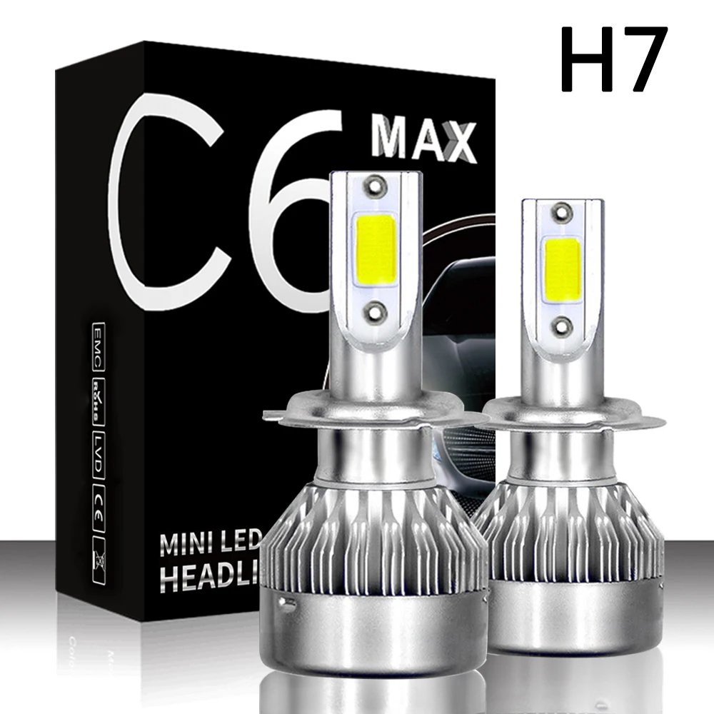 2 шт. C6 MAX мини светодиодные H4 H1 H7 H8/H9/H11 9005 H4/9003 Автомобильные фары 72 Вт 8000 лм 6000 К для автомобильных противотуманных фар 12 В дальнего или ближнего света