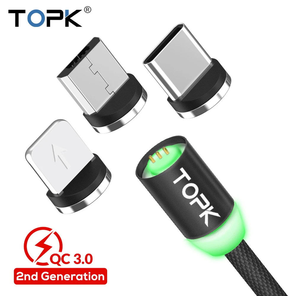 TOPK 1M Upgraded 3A Quick Charge Phone Magnetic Micro USB Cable & 8 Pin & USB Type C Cable for iPhone Samsung Huawei Xiaomi TOPK 1M Upgraded 3A Quick Charge Phone Magnetic Micro USB Cable & 8 Pin & USB Type C Cable for iPhone Samsung Huawei Xiaomi
