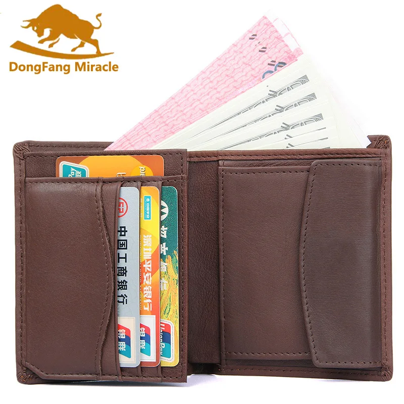 

DongFang Miracle New Slim Genuine Leather Mens Wallet Man Cowhide Cover Coin Purse Small Male Credit&id Multifunctional Wallets