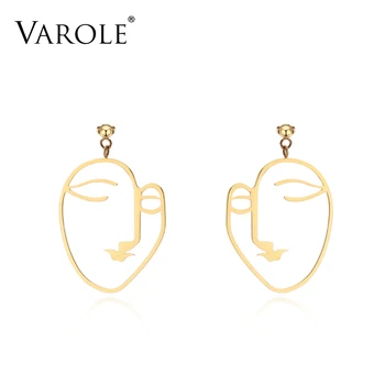 

VAROLE New Simple Style Woman Face Shape Earrings for Women Gold Color Long Drop Earring for Woman Wholesale
