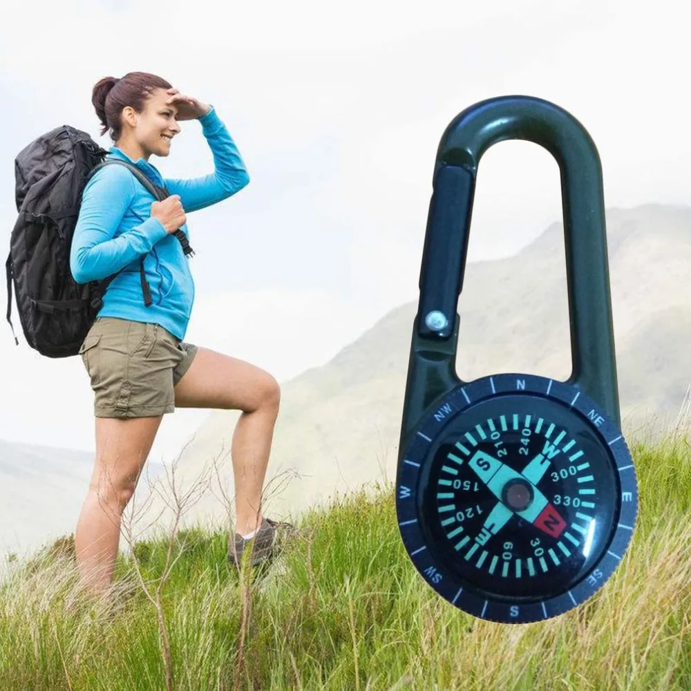 DC27T Compasses Keychain Multifunctional Hiking Portable Zinc Alloy Carabiner Mini Compass Outdoor Sports Parts Key Ring Tool