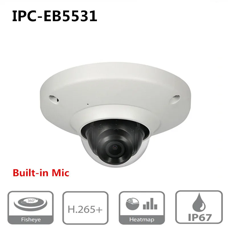DH камера безопасности IPC-EB5531 5MP WDR Panorama 180 градусов Встроенный микрофон с слотом для sd-карт POE, сетевые рыбий глаз ip-камера