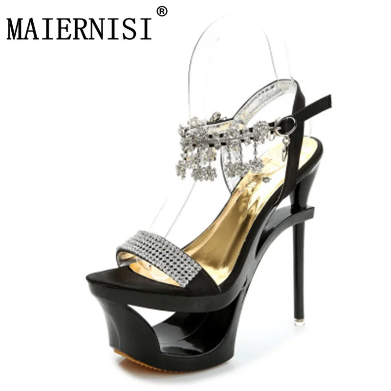 

Latest Women Open Toe Strappy Ankle Strap Gold Sandals Crystal Transparent Clear Block Thick High Heel Sequined Shoes size 34-40