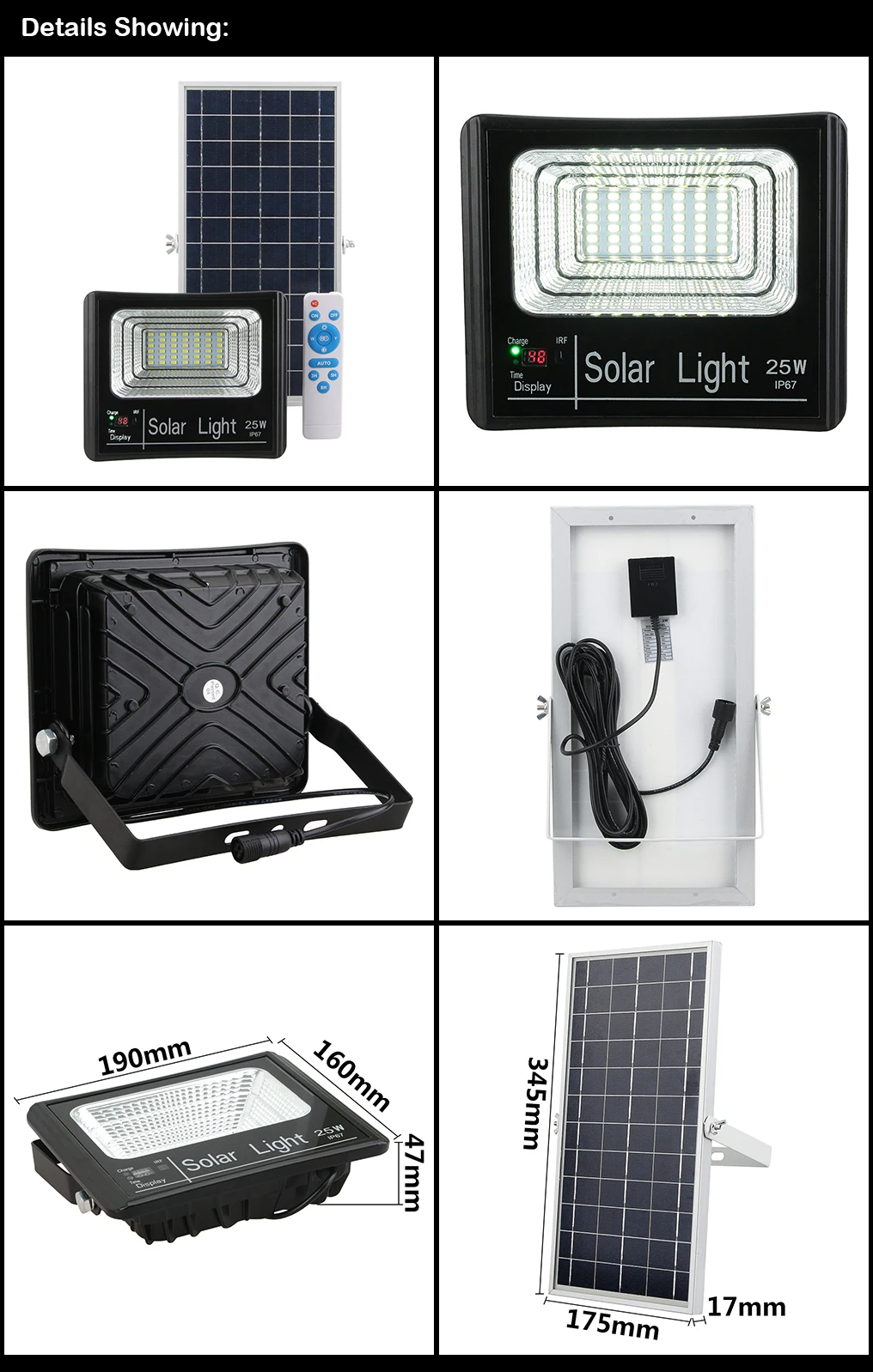 Sensor de Iluminação Spotlight à Prova Água ao ar Solar Dwaterproof Livre Jardim Super Brilhante Quintal Controle Remoto Lâmpada Inundação 25 w Luz 2 Lâmpadas solares