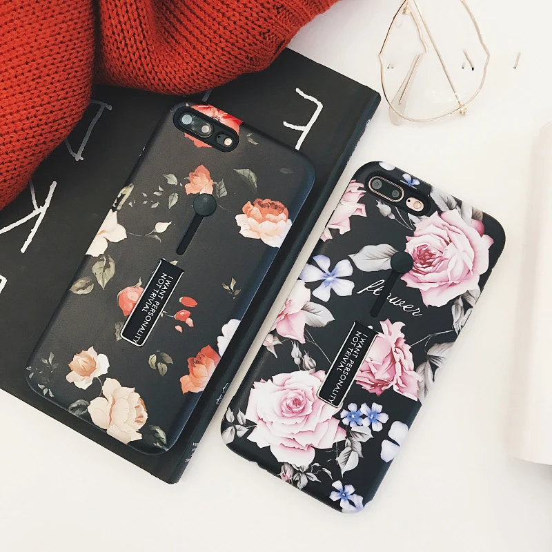 For iphone 6 6s 7 8 Plus X Marble Flower Flamingo Soft silicon Ring Phone Case For iphone 6 Case Hide Stand Holder Cover