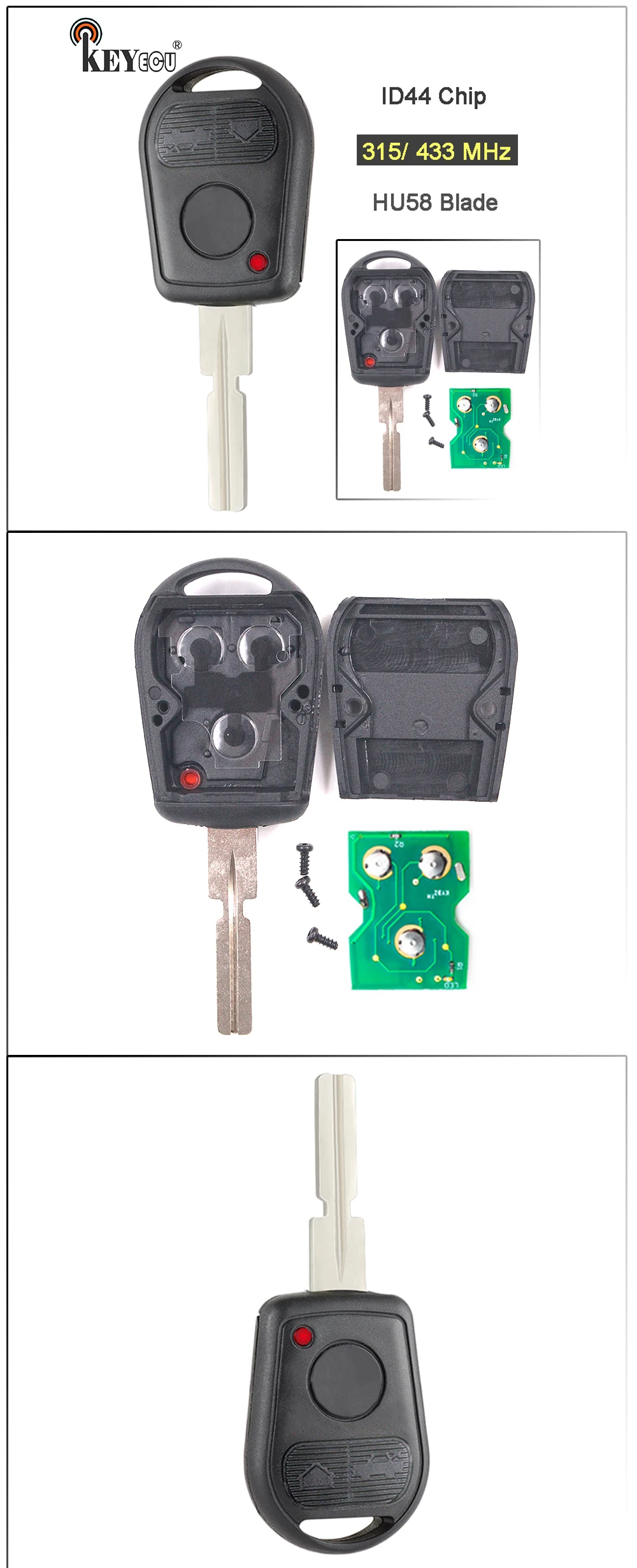 KEYECU Регулируемая частота 315/433 МГц ID44 чип HU58 кнопка дистанционного ключа брелок для BMW E31 E32 E34 E36 E38 E39 E46 Z3