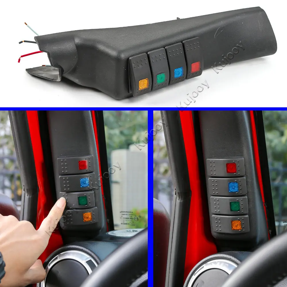 

ABS Left Side A-Pillar 4-Switch Pod for 2007+ Jeep JK Wrangler & Unlimited Car Styling Accessories Black