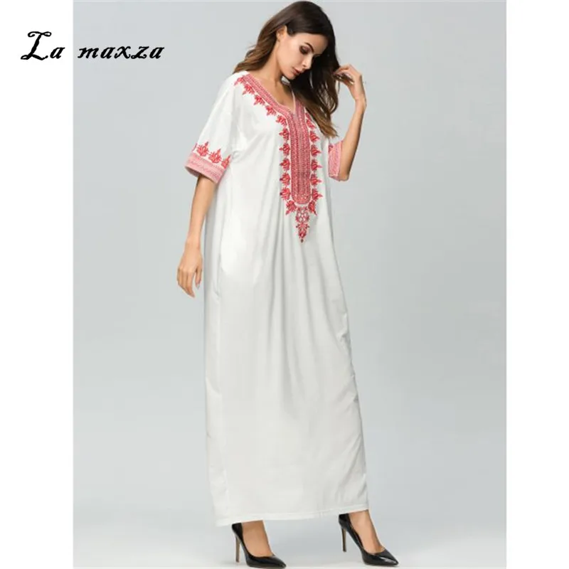 Womens Muslim Modest Dress Abaya Maxi Dress Islamic Robe Embroidery ...