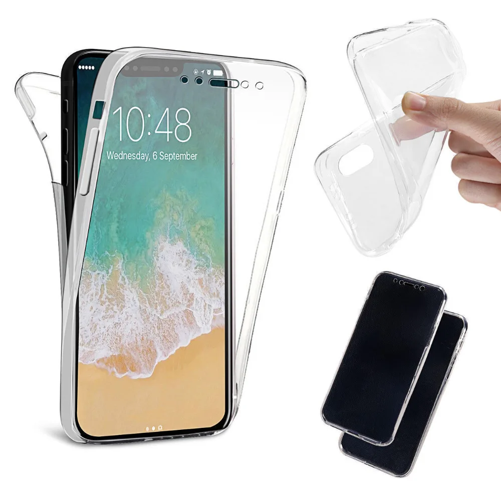360 градусов Полная защита Прозрачный мягкий силиконовый чехол для iPhone X 7 Plus 8 6S SE 5C 4S противоударный передний задний гелевый Чехол для телефона