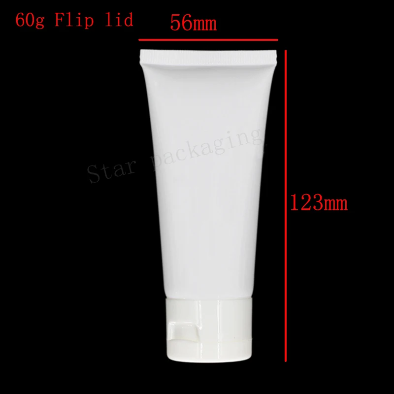 

50pcs 60g Dull Polish Empty Cosmetic White Plastic Soft Tube Make Up Container flip lid