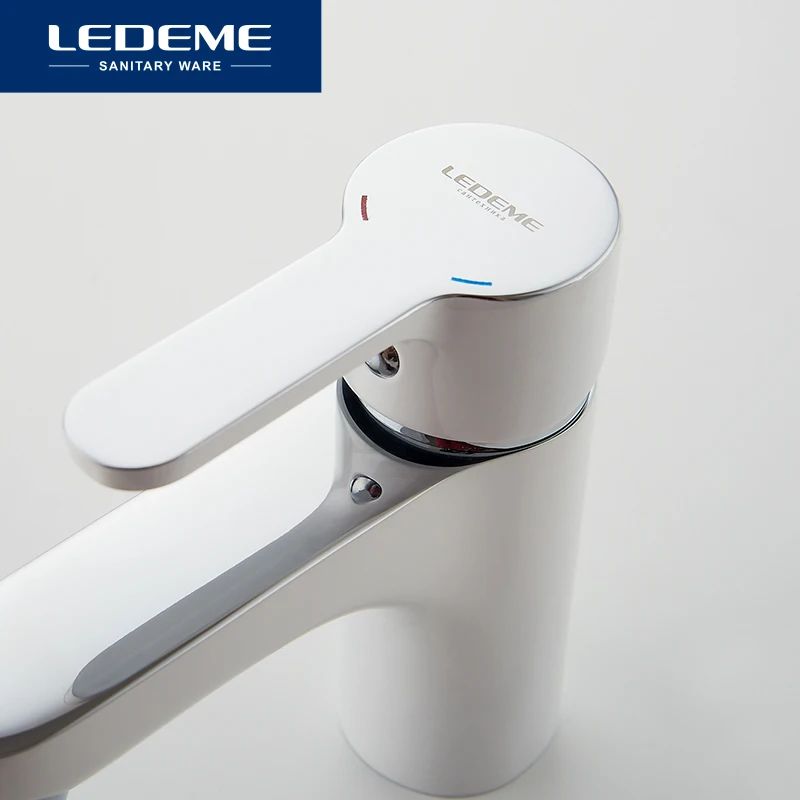 Billige LEDEME Bad Becken Wasserhahn Heißen und Kalten Messing Schiff Vertraglich Runde Finish Moderne Spray Farbe Wasserfall Armaturen L1003W