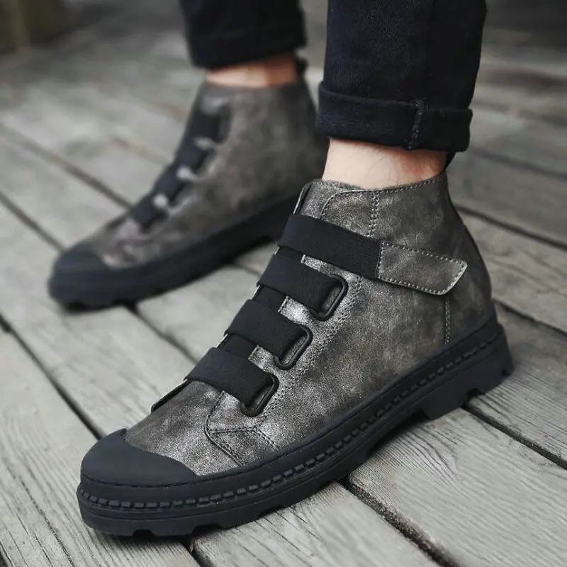 

GYP 2019 Men Lace Up Ankle Boots Flats Shoes High Top Leather sports Shoes winter Warm fur Black Men's senakers Shoes MC-140