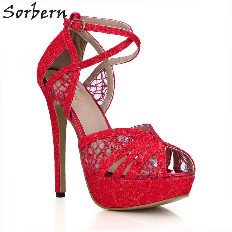 

Sorbern Red Lace Sequins Women Sandals High Heels Multicolor Heels Luxury Woman Shoes Designers Fashion Women Sandals Stilleto